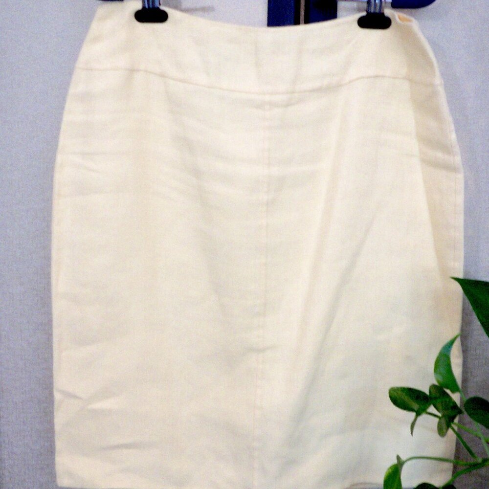 Talbots Preppy Pale Yellow Linen Pencil Skirt Size 10